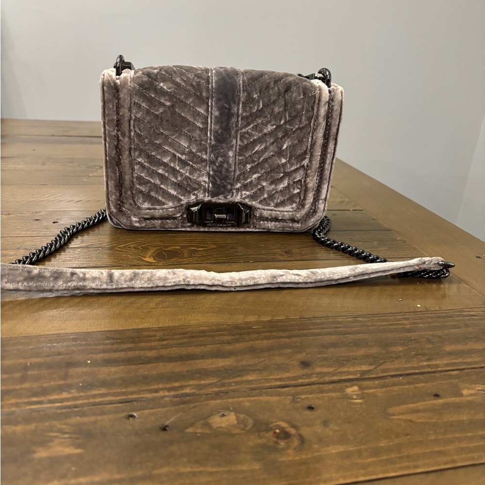 Rebecca Minkoff Chevron Quilted Love Crossbody in Gray Velvet